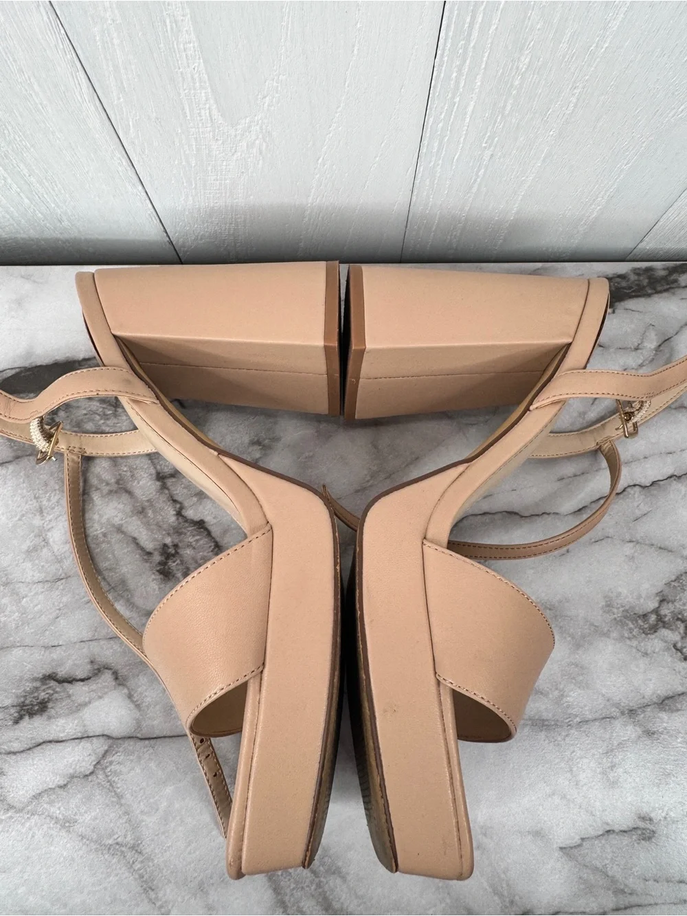 Open Edit Neutral Tan Platform Block Heel Slingback Sandals 8.5